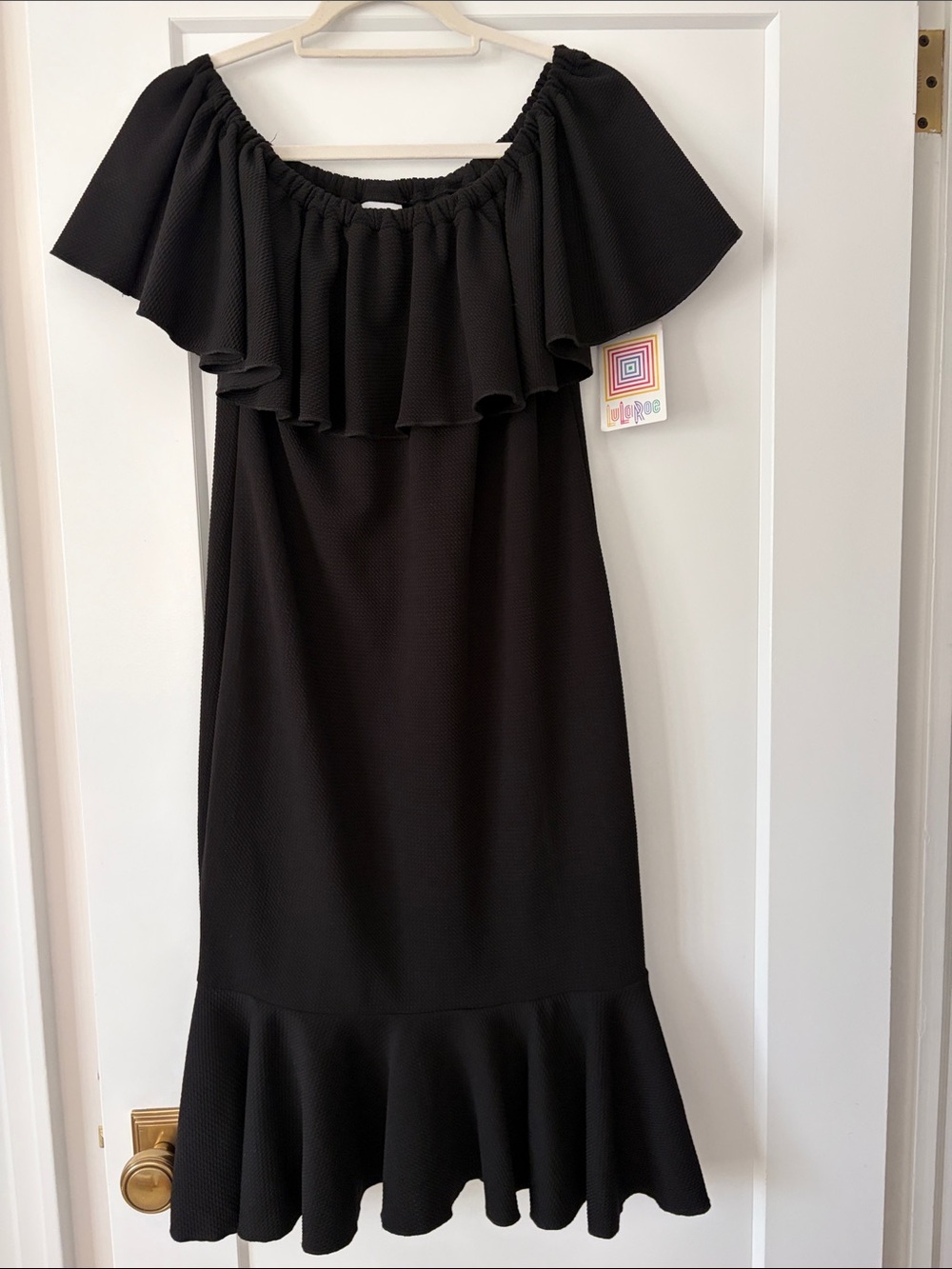 LuLaRoe Black Off-Shoulder Ruffle Midi Dress